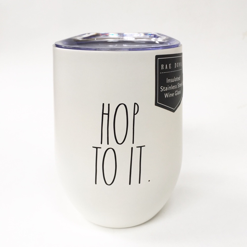 Rae Dunn ‘HOP TO IT’ Stainless Steel Wine Glass New